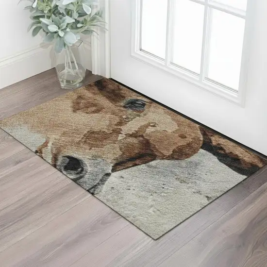 Beige Brown And Charcoal Animal Print Washable Area Rug With UV Protection Photo 2