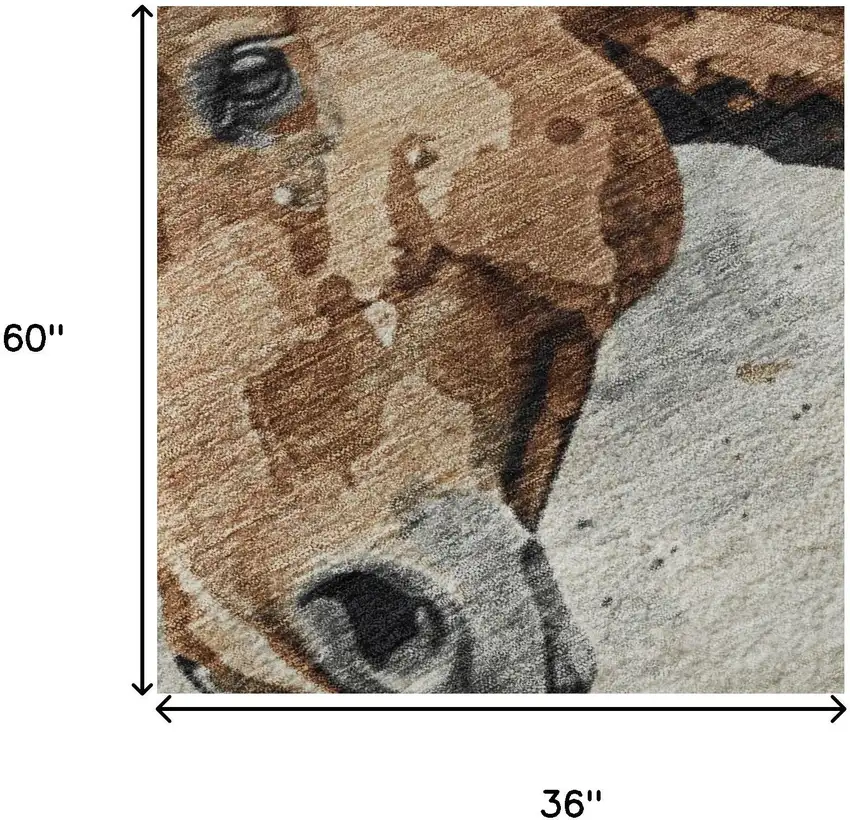 Beige Brown And Charcoal Animal Print Washable Area Rug With UV Protection Photo 9