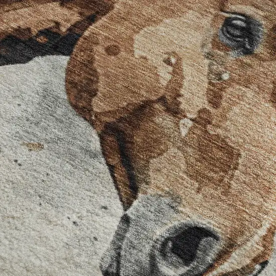 Beige Brown And Charcoal Animal Print Washable Area Rug With UV Protection Photo 2