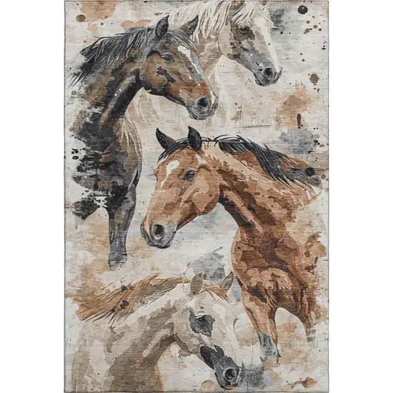 Beige Brown And Charcoal Animal Print Washable Area Rug With UV Protection Photo 4