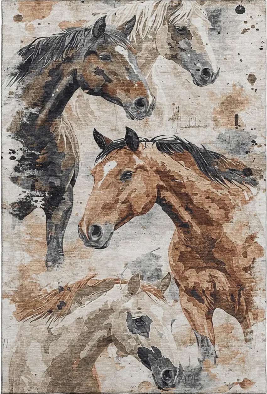 Beige Brown And Charcoal Animal Print Washable Area Rug With UV Protection Photo 4