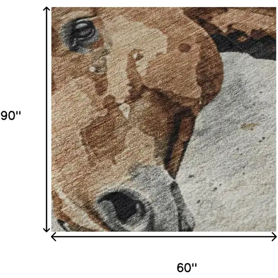 Beige Brown And Charcoal Animal Print Washable Area Rug With UV Protection Photo 8