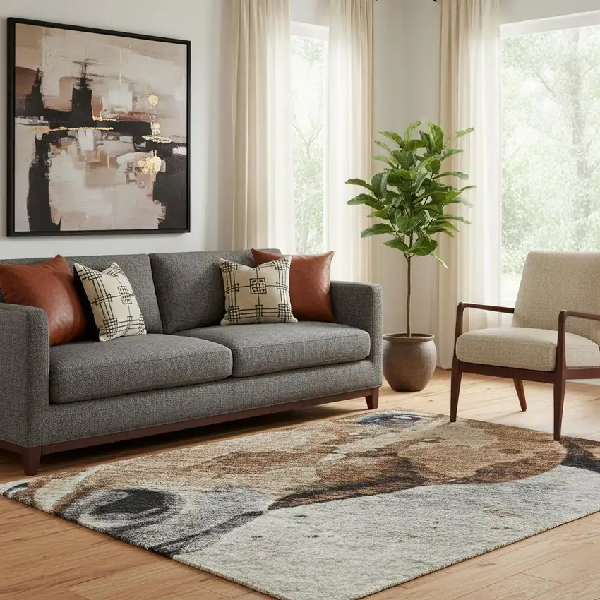 Beige Brown And Charcoal Animal Print Washable Area Rug With UV Protection Photo 2