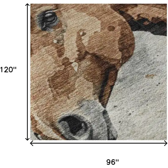 Beige Brown And Charcoal Animal Print Washable Area Rug With UV Protection Photo 9