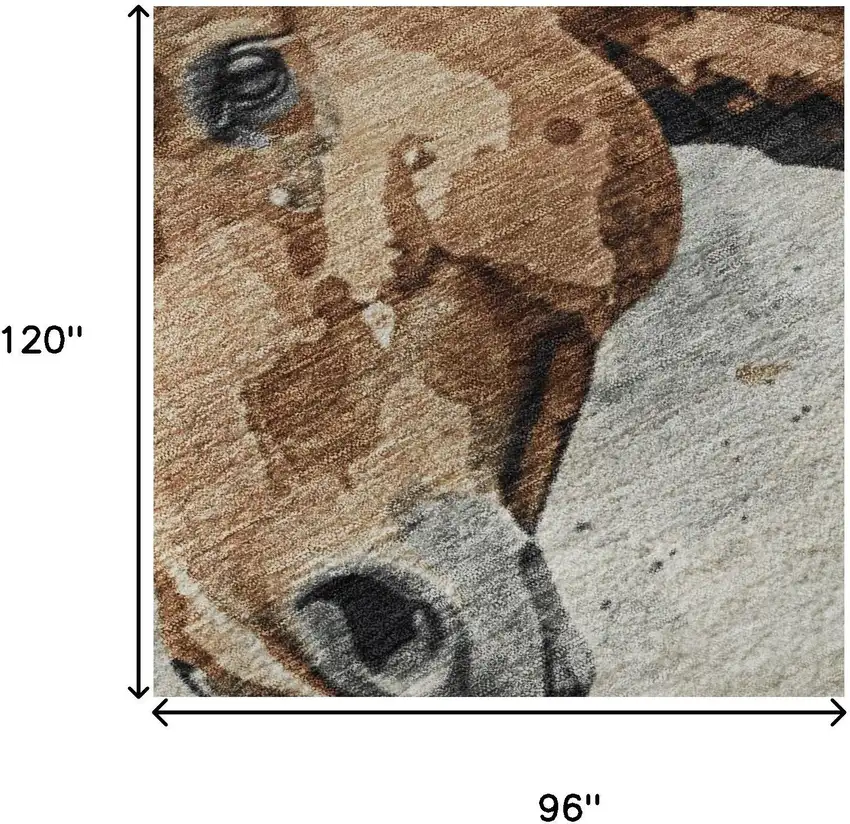 Beige Brown And Charcoal Animal Print Washable Area Rug With UV Protection Photo 9