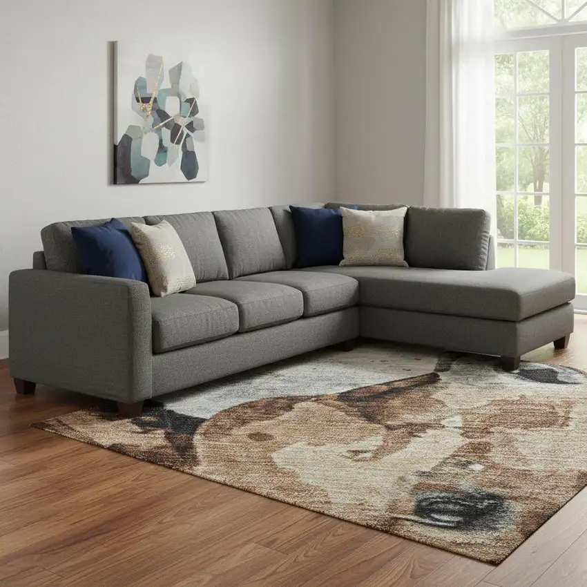 Beige Brown And Charcoal Animal Print Washable Area Rug With UV Protection Photo 2