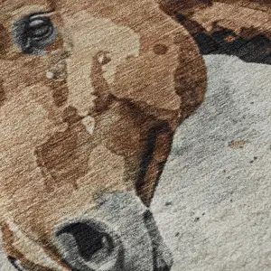 Photo of Beige Brown And Charcoal Animal Print Washable Area Rug With UV Protection