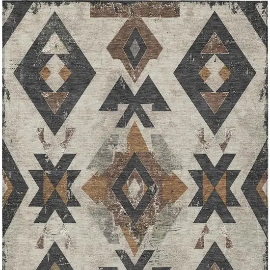 Beige Brown And Charcoal Aztec Washable Indoor Outdoor Area Rug Photo 4
