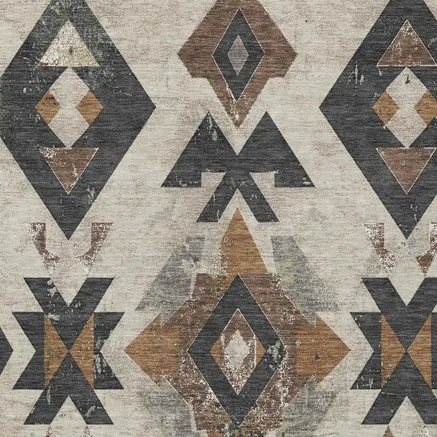 Beige Brown And Charcoal Aztec Washable Indoor Outdoor Area Rug Photo 3