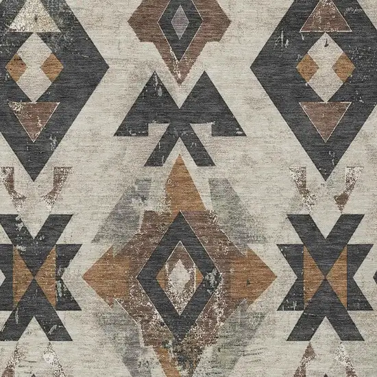 Beige Brown And Charcoal Aztec Washable Indoor Outdoor Area Rug Photo 3