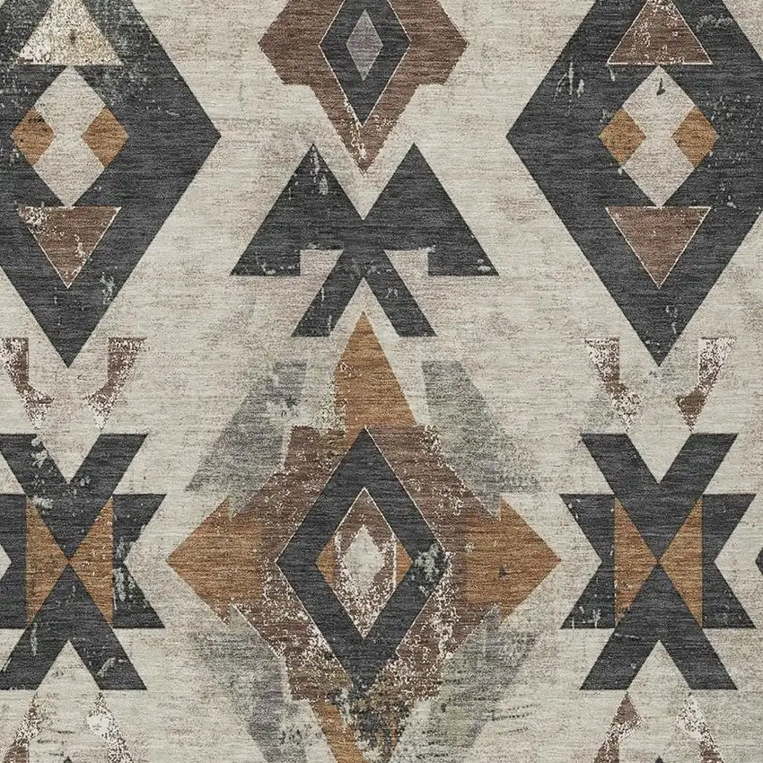Beige Brown And Charcoal Aztec Washable Indoor Outdoor Area Rug Photo 3