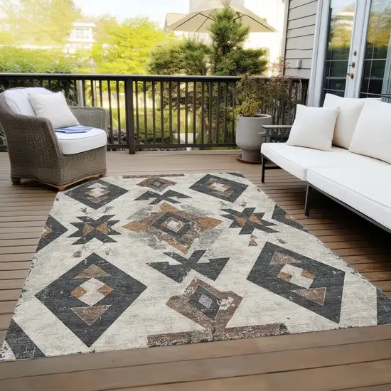 Beige Brown And Charcoal Aztec Washable Indoor Outdoor Area Rug Photo 8