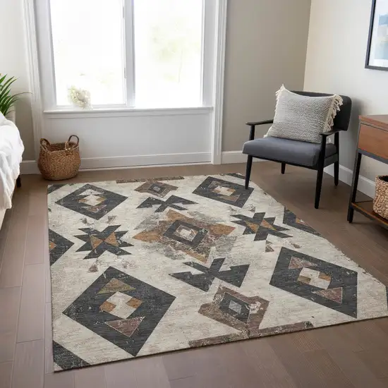 Beige Brown And Charcoal Aztec Washable Indoor Outdoor Area Rug Photo 7