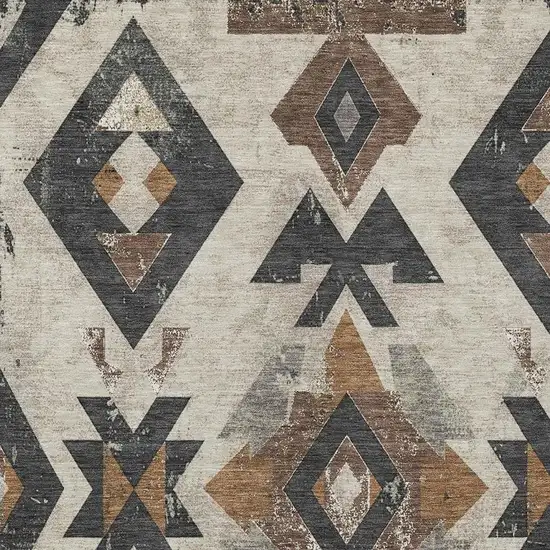 Beige Brown And Charcoal Aztec Washable Indoor Outdoor Area Rug Photo 3