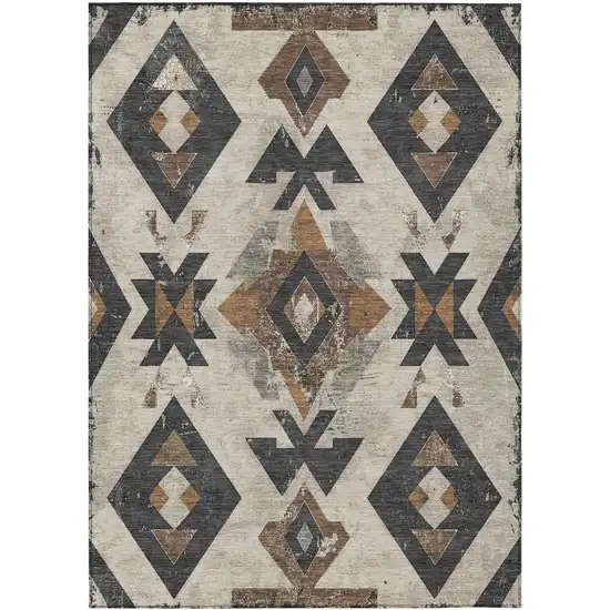 Beige Brown And Charcoal Aztec Washable Indoor Outdoor Area Rug Photo 1