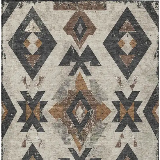 Beige Brown And Charcoal Aztec Washable Indoor Outdoor Area Rug Photo 7
