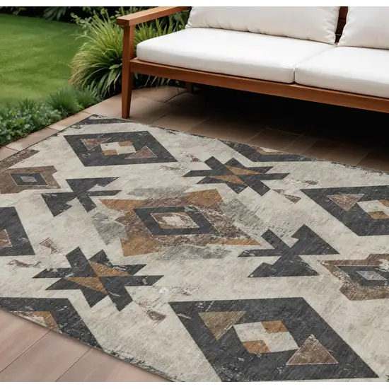 Beige Brown And Charcoal Aztec Washable Indoor Outdoor Area Rug Photo 2