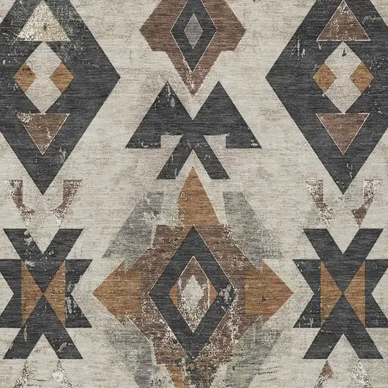 Beige Brown And Charcoal Aztec Washable Indoor Outdoor Area Rug Photo 8