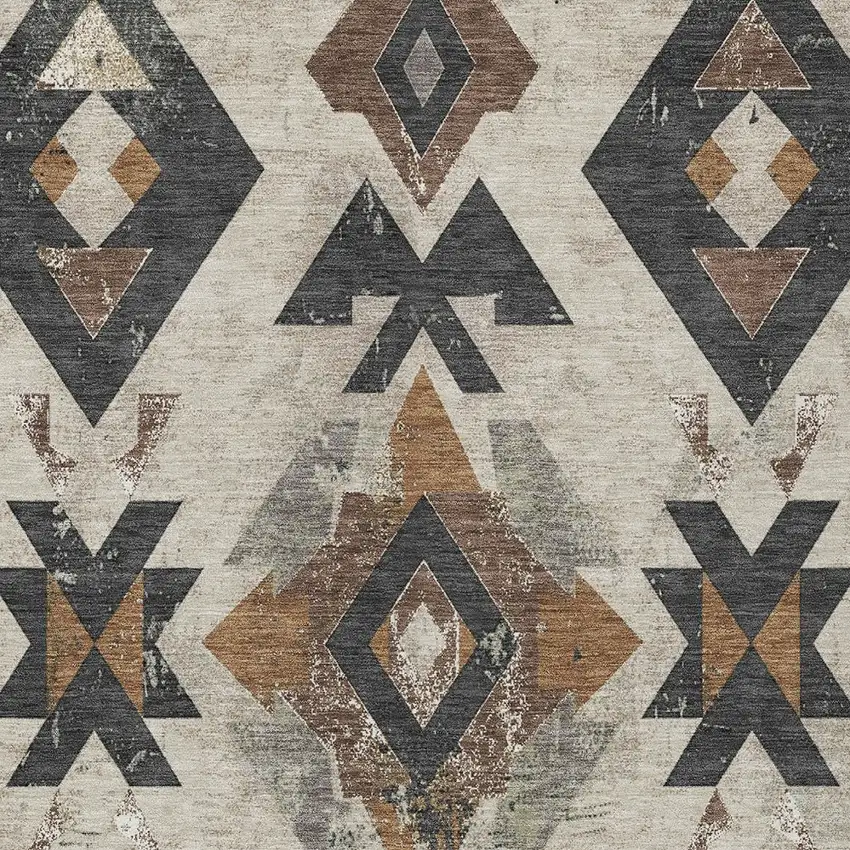 Beige Brown And Charcoal Aztec Washable Indoor Outdoor Area Rug Photo 8