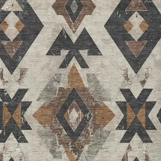 Beige Brown And Charcoal Aztec Washable Indoor Outdoor Area Rug Photo 3