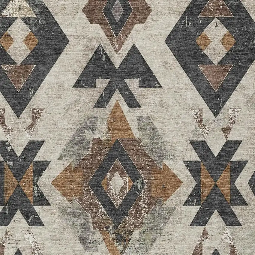 Beige Brown And Charcoal Aztec Washable Indoor Outdoor Area Rug Photo 3