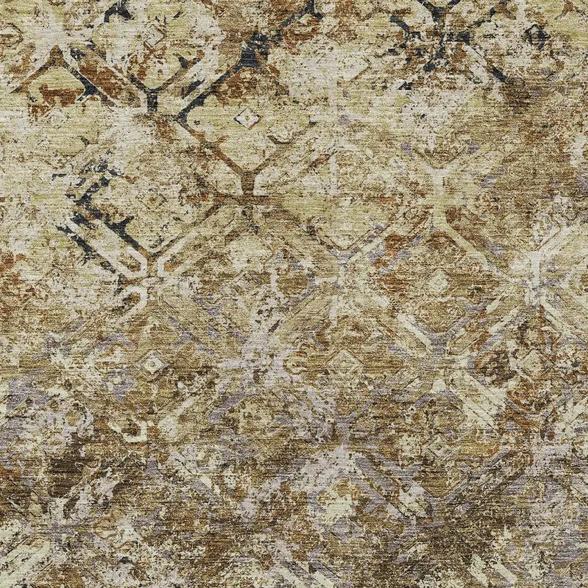 Beige Brown And Copper Geometric Washable Indoor Outdoor Area Rug Photo 5