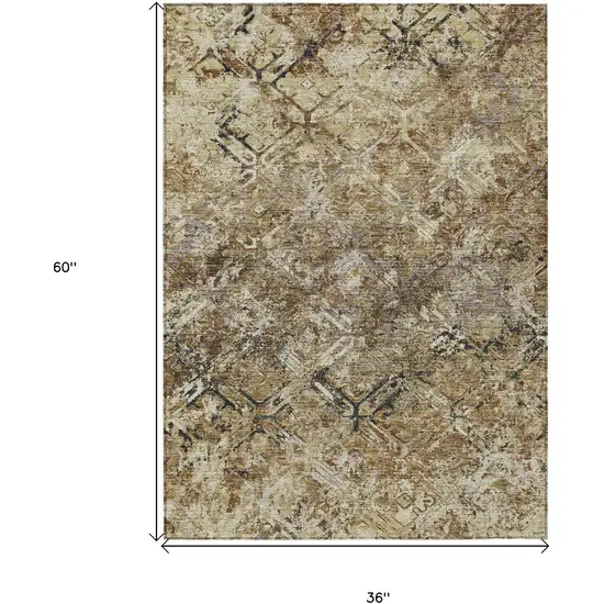 Beige Brown And Copper Geometric Washable Indoor Outdoor Area Rug Photo 7