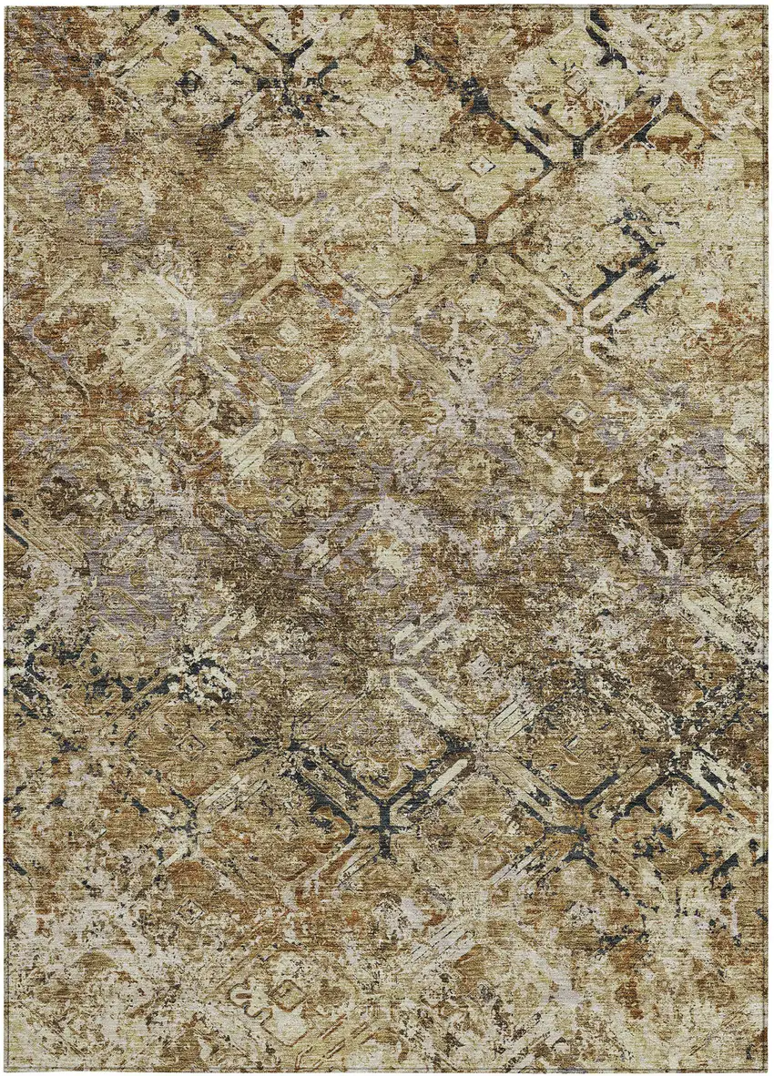 Beige Brown And Copper Geometric Washable Indoor Outdoor Area Rug Photo 6