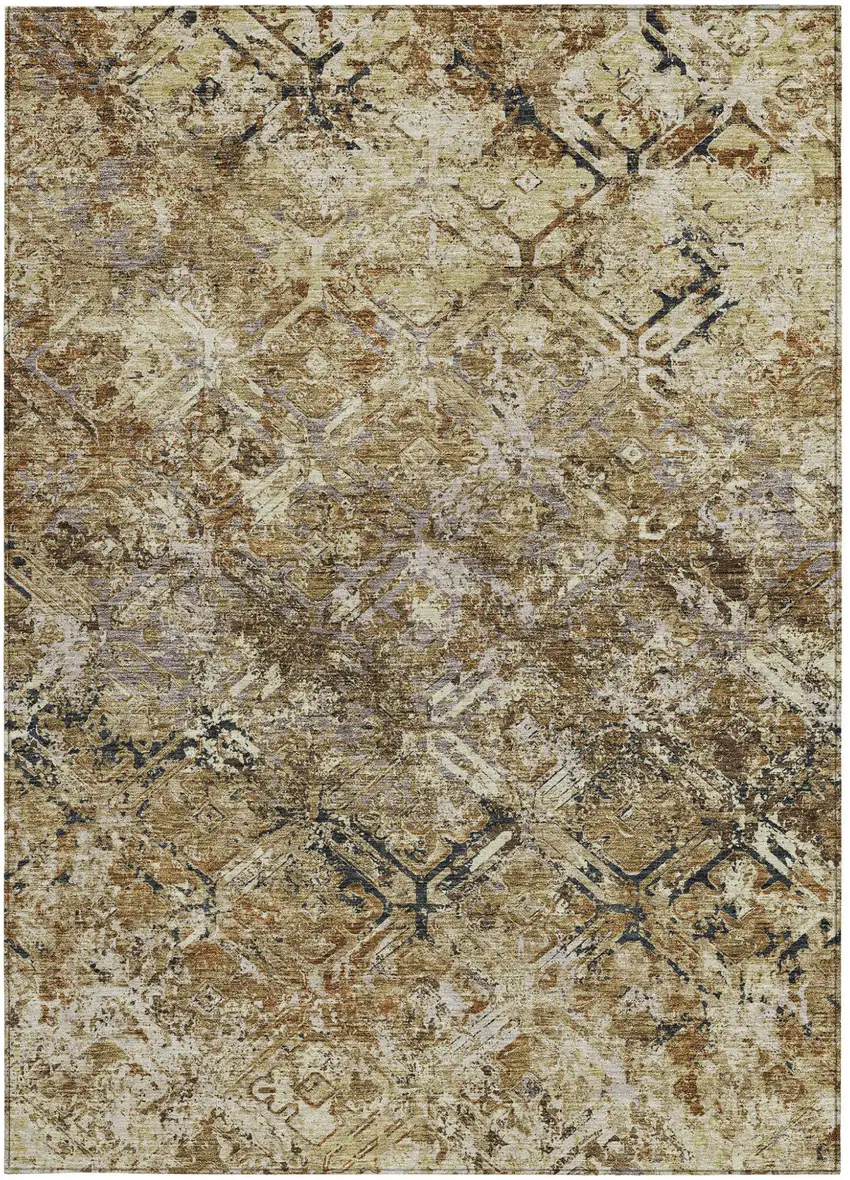 Beige Brown And Copper Geometric Washable Indoor Outdoor Area Rug Photo 6