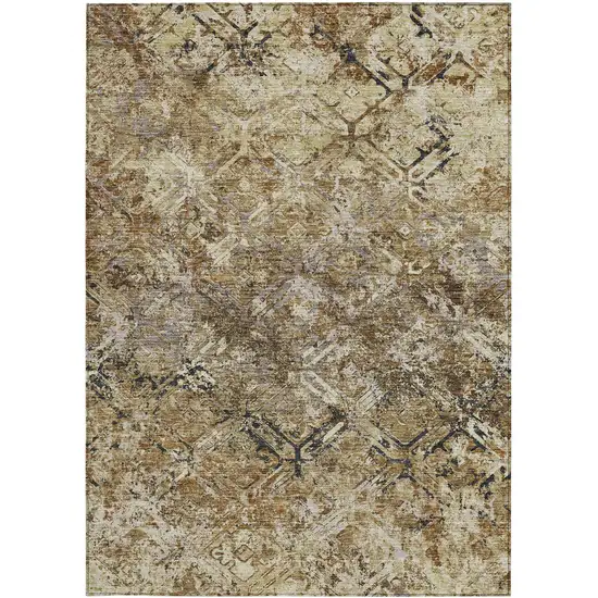 Beige Brown And Copper Geometric Washable Indoor Outdoor Area Rug Photo 6