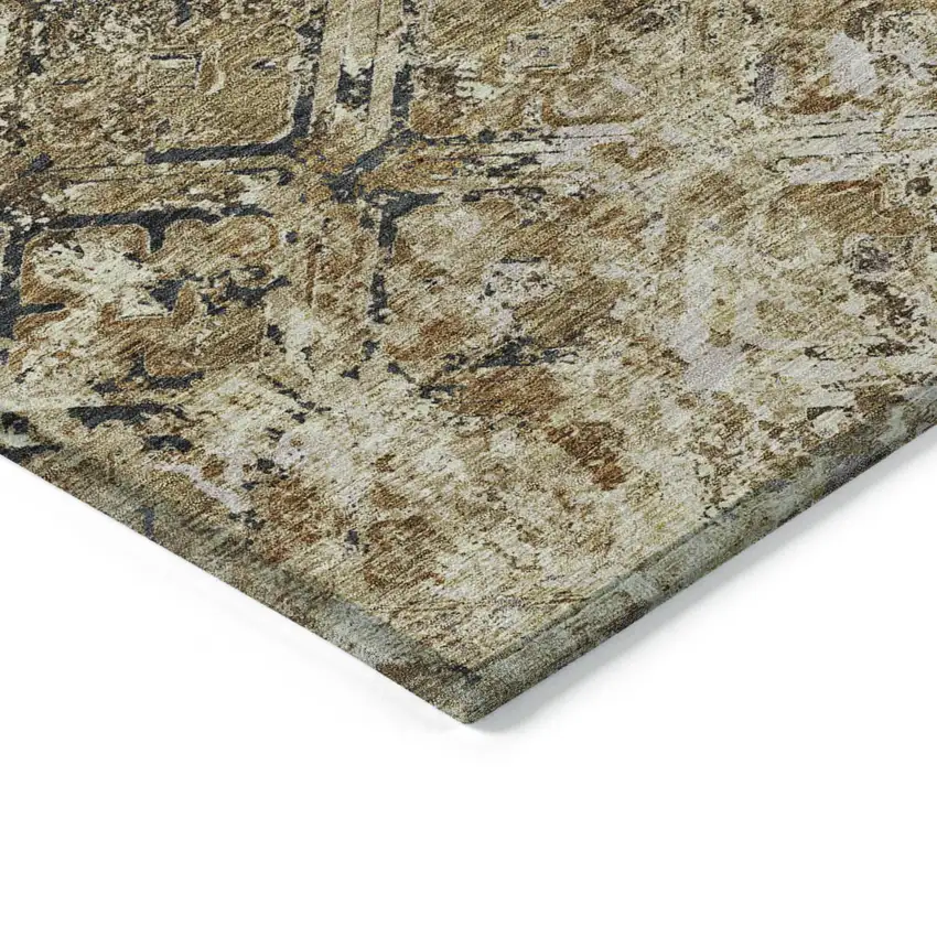 Beige Brown And Copper Geometric Washable Indoor Outdoor Area Rug Photo 4