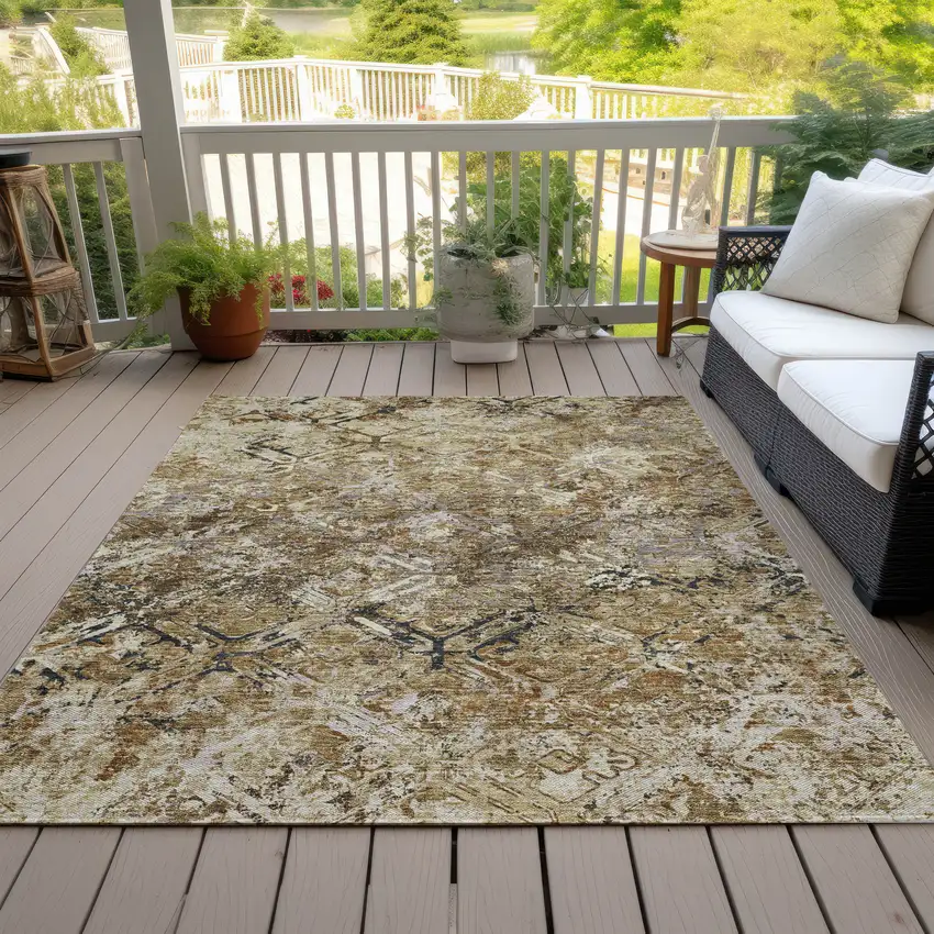 Beige Brown And Copper Geometric Washable Indoor Outdoor Area Rug Photo 7