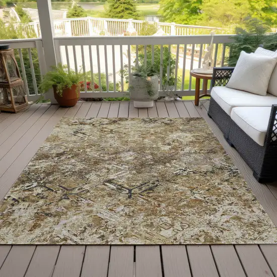 Beige Brown And Copper Geometric Washable Indoor Outdoor Area Rug Photo 7