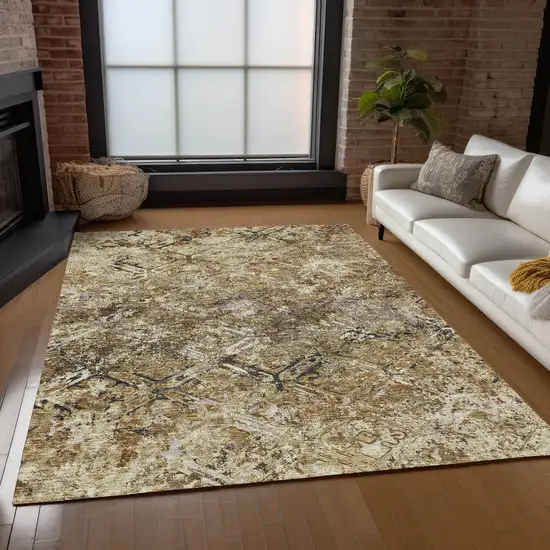 Beige Brown And Copper Geometric Washable Indoor Outdoor Area Rug Photo 9