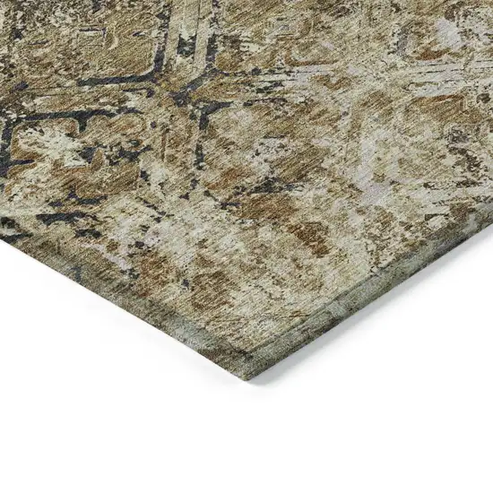 Beige Brown And Copper Geometric Washable Indoor Outdoor Area Rug Photo 3