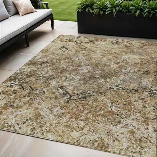 Beige Brown And Copper Geometric Washable Indoor Outdoor Area Rug Photo 1
