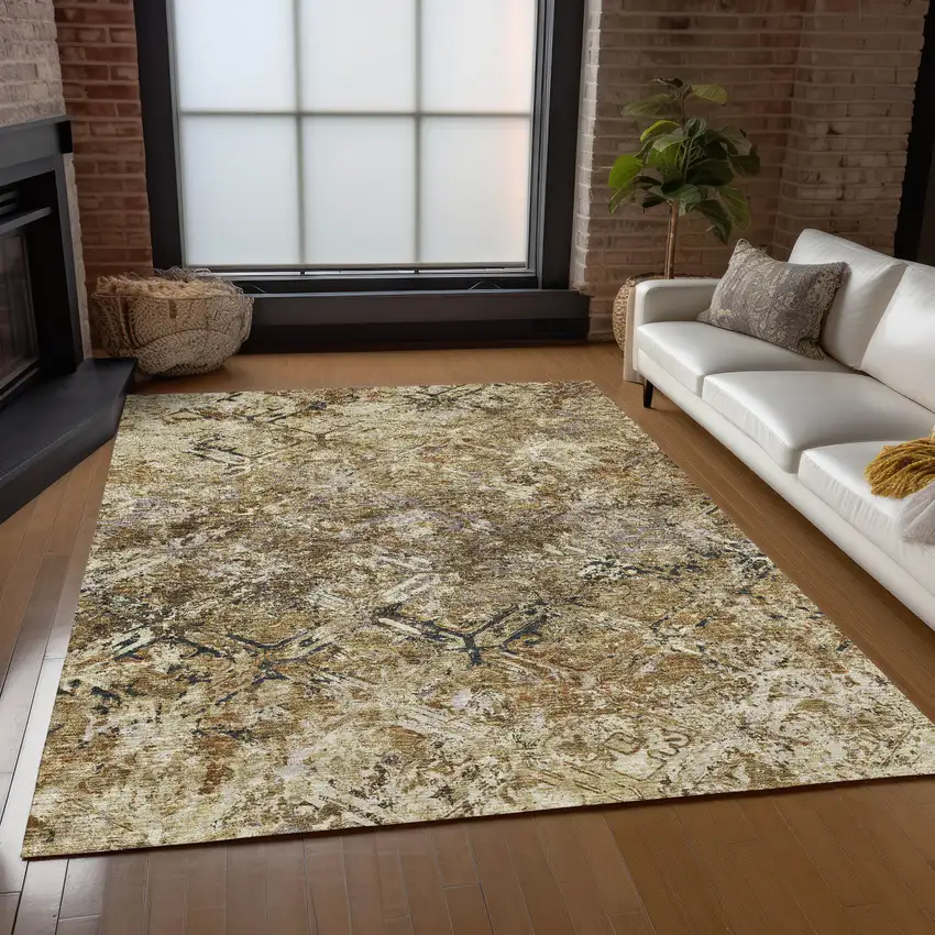 Beige Brown And Copper Geometric Washable Indoor Outdoor Area Rug Photo 8