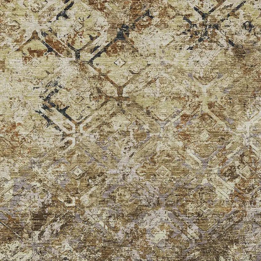 Beige Brown And Copper Geometric Washable Indoor Outdoor Area Rug Photo 4