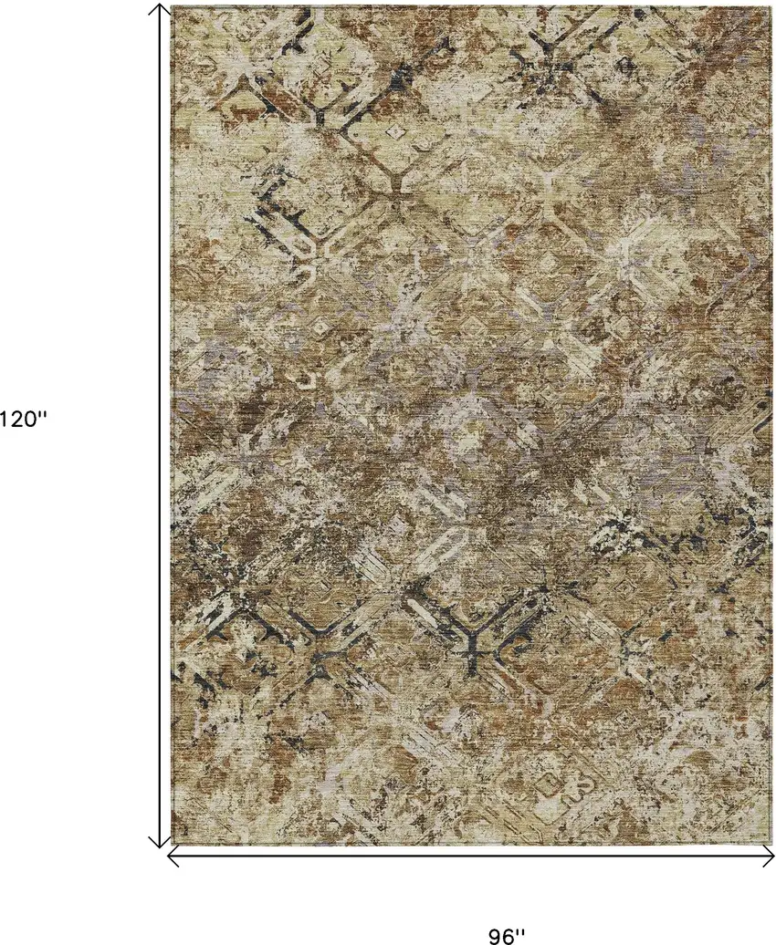 Beige Brown And Copper Geometric Washable Indoor Outdoor Area Rug Photo 3