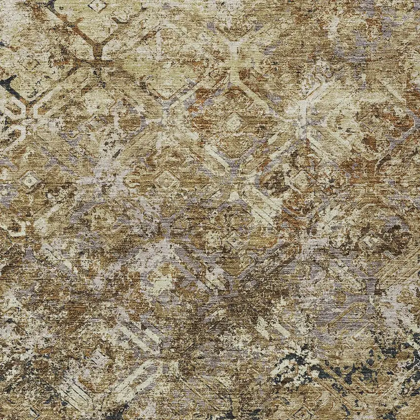 Beige Brown And Copper Geometric Washable Indoor Outdoor Area Rug Photo 4