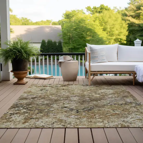 Beige Brown And Copper Geometric Washable Indoor Outdoor Area Rug Photo 9