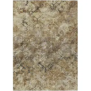 Photo of Beige Brown And Copper Geometric Washable Indoor Outdoor Area Rug
