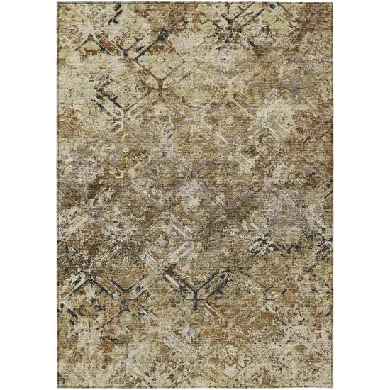 Beige Brown And Copper Geometric Washable Indoor Outdoor Area Rug Photo 1