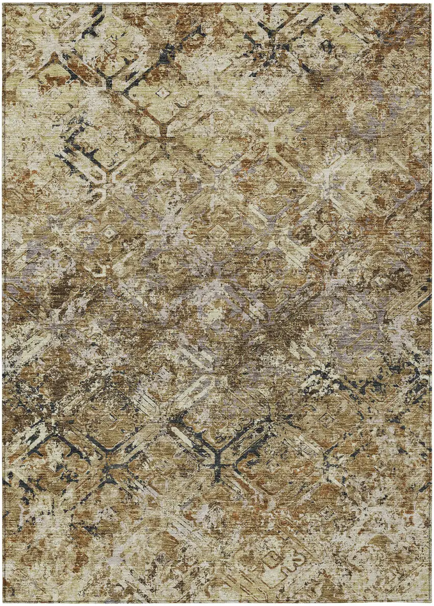 Beige Brown And Copper Geometric Washable Indoor Outdoor Area Rug Photo 1