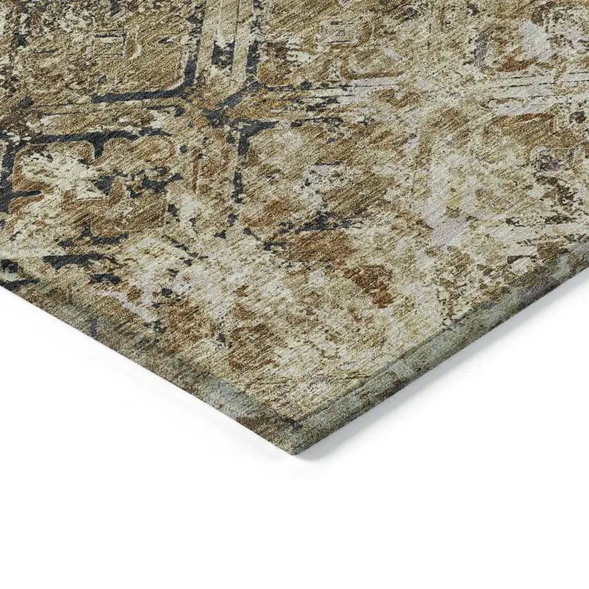 Beige Brown And Copper Geometric Washable Indoor Outdoor Area Rug Photo 3