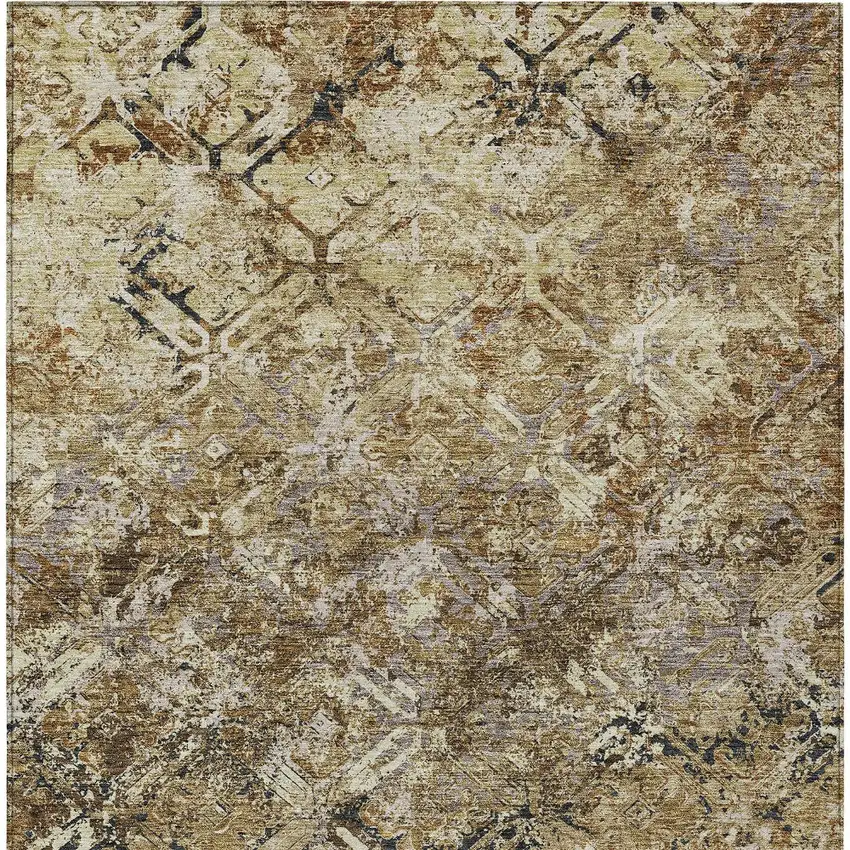 Beige Brown And Copper Geometric Washable Indoor Outdoor Area Rug Photo 5
