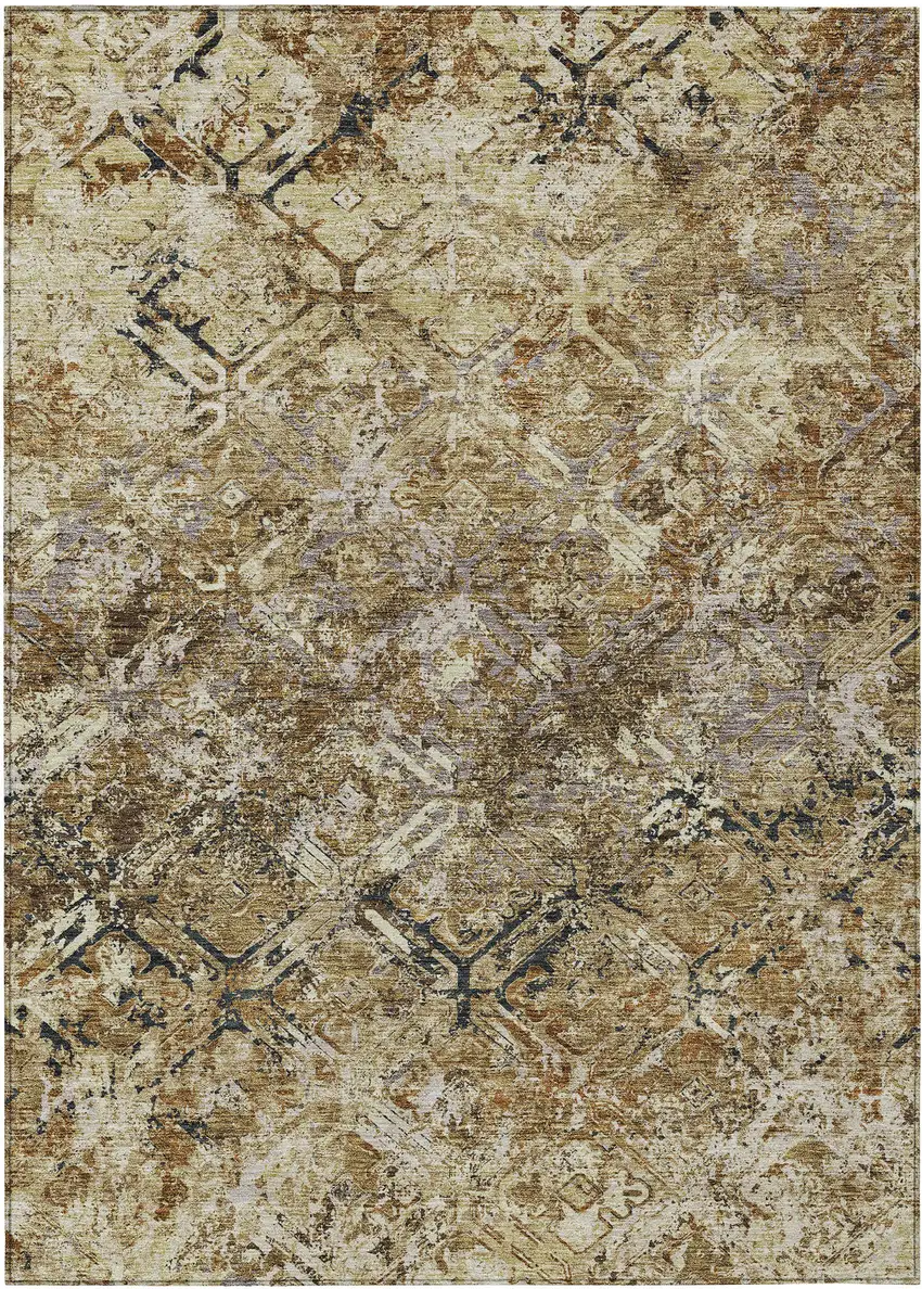 Beige Brown And Copper Geometric Washable Indoor Outdoor Area Rug Photo 1
