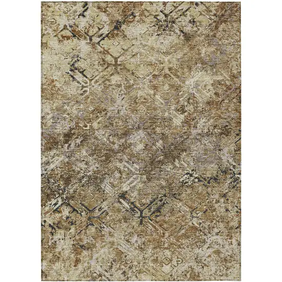 Beige Brown And Copper Geometric Washable Indoor Outdoor Area Rug Photo 1