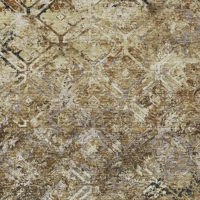 Beige Brown And Copper Geometric Washable Indoor Outdoor Area Rug Photo 4