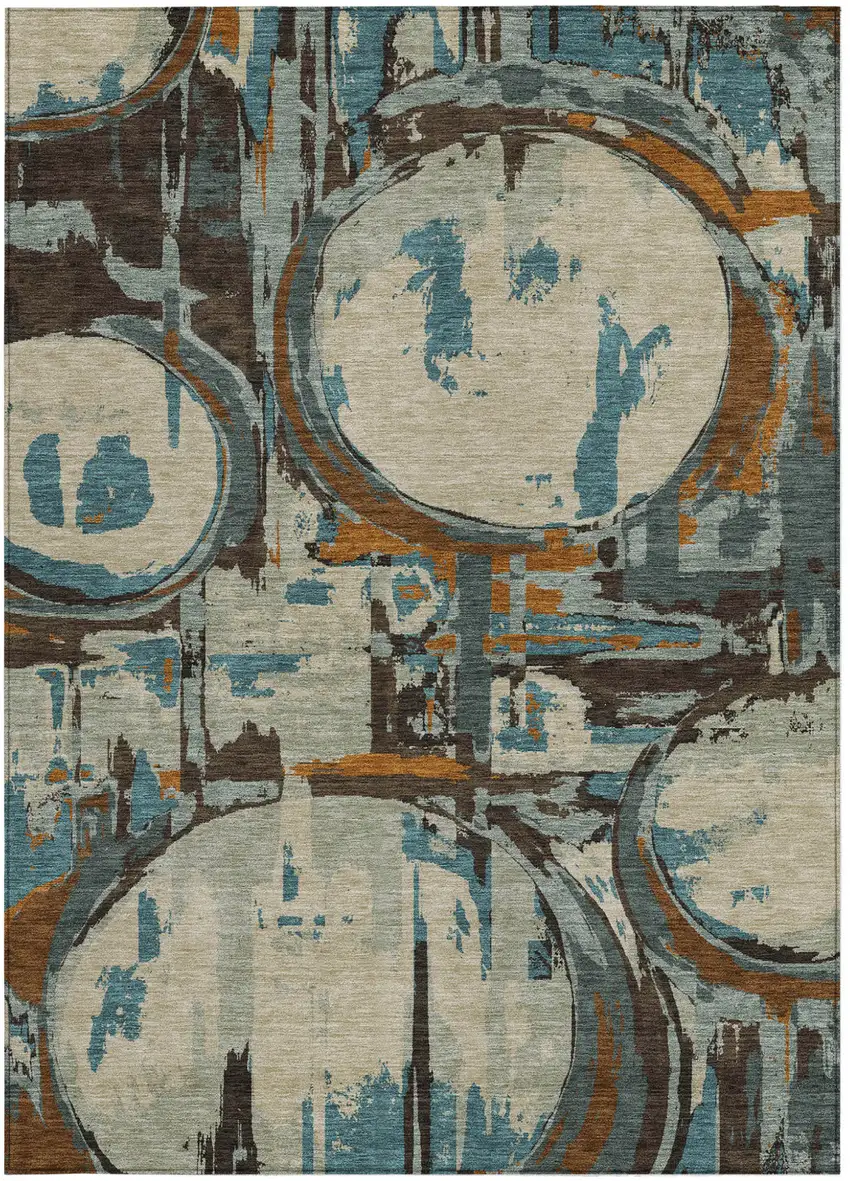 Beige Brown And Copper Geometric Washable Indoor Outdoor Area Rug Photo 8